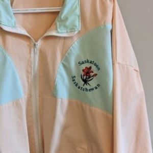 XL Saskatoon Peach Blue Wind Breaker Jacket Cute Flower